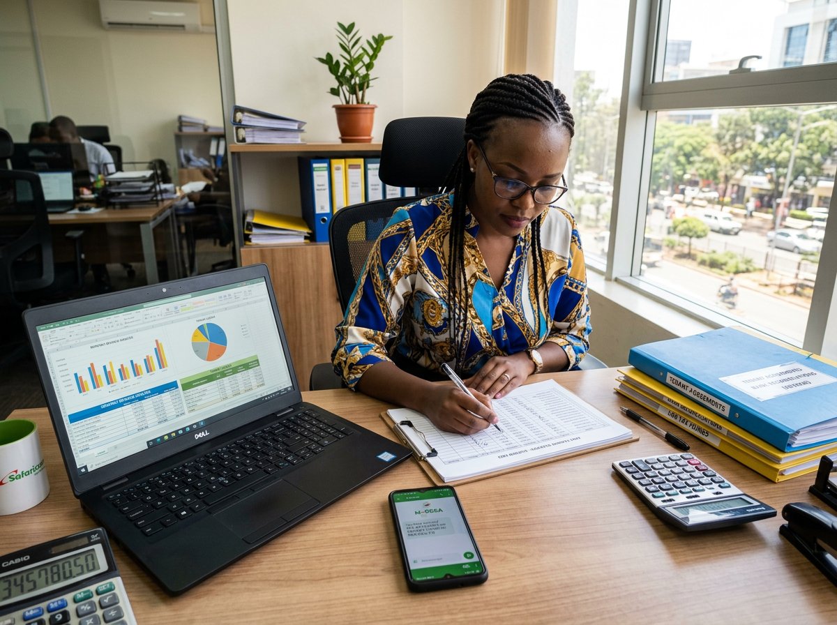 Accountant preparing rent collection reports and financial statements